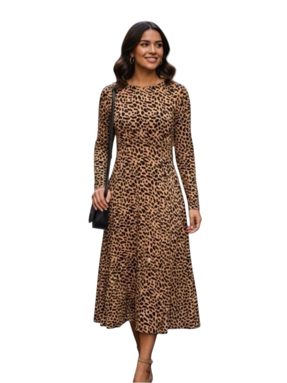 Missguided Leopard Print Midi Dress Long Sleeve Size US 6